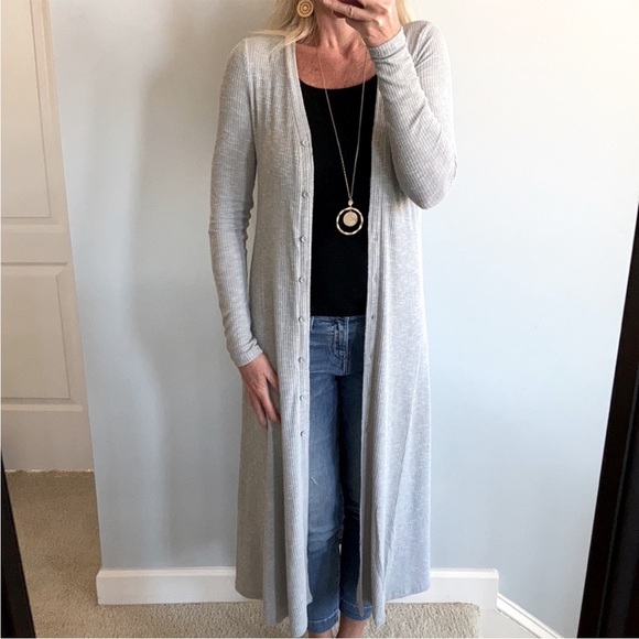 Ribbed Texture Long, V Neck Button Front Cardigan - Picture 3 of 8